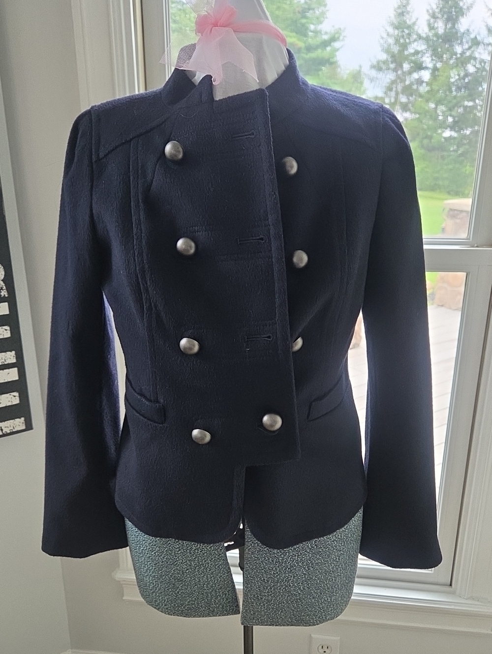 ANN TAYLOR LOFT Navy Double-Breasted Military-Inspired Blazer